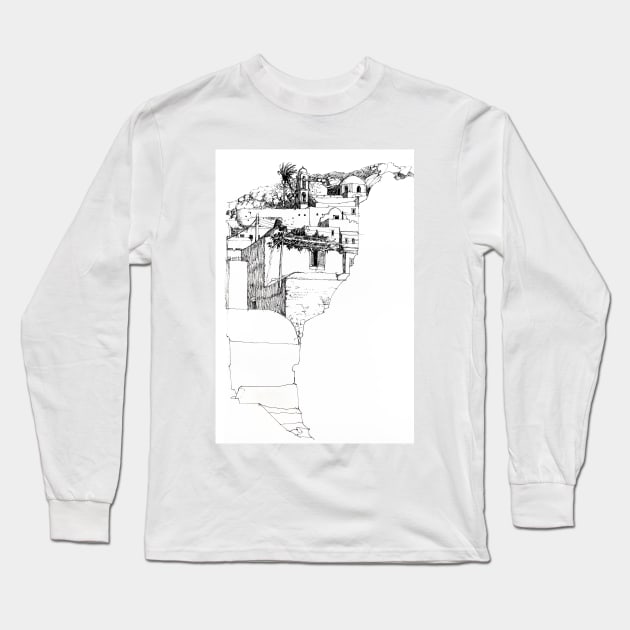 Pen & ink sketch of Ios Long Sleeve T-Shirt by rozmcq
